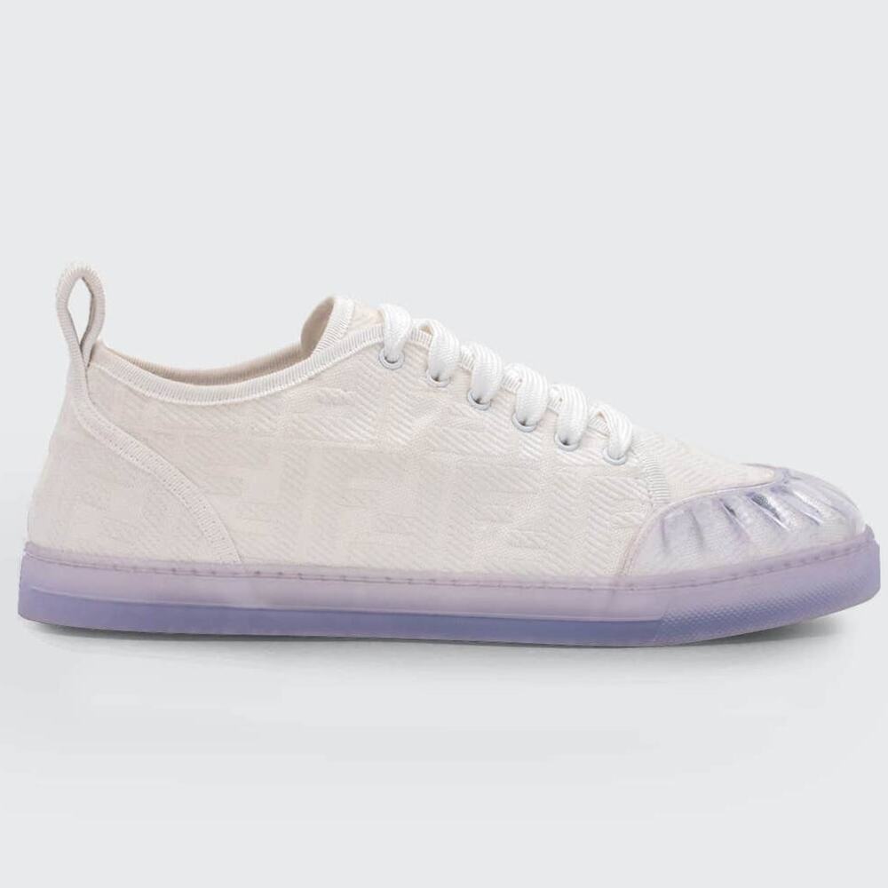 Fendi Promenade FF Logo White Canvas Clear Lace Up Low-Top Sneakers